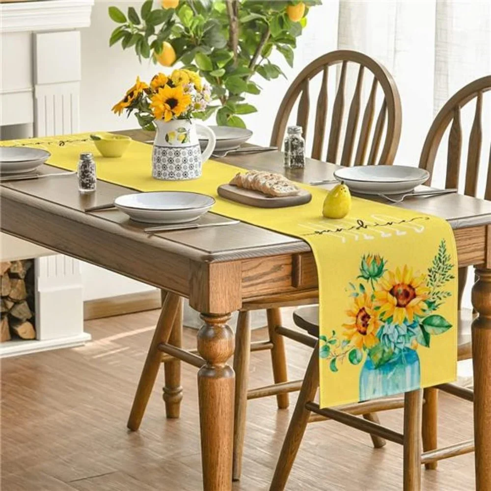 Farmhouse Table Runner Sunflower Decor Spring Summer Cottage Decorative Cloth